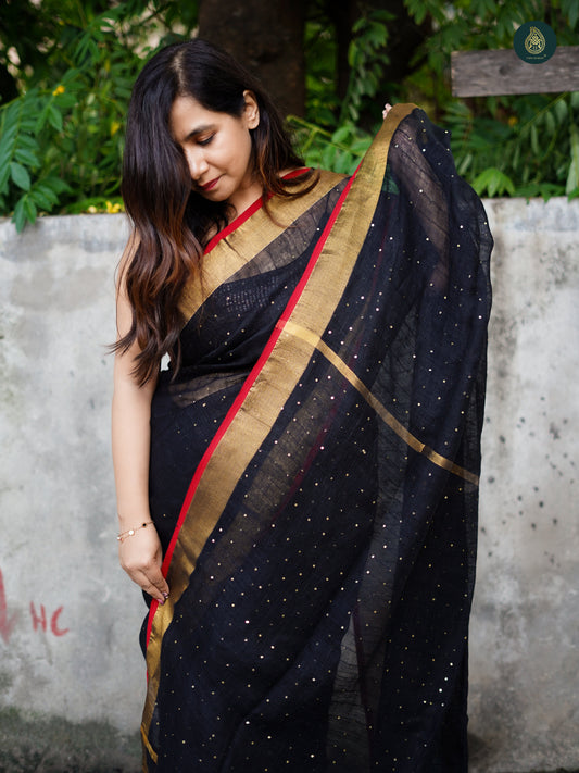 Premium Woven Linen Saree - Kaala Kesar