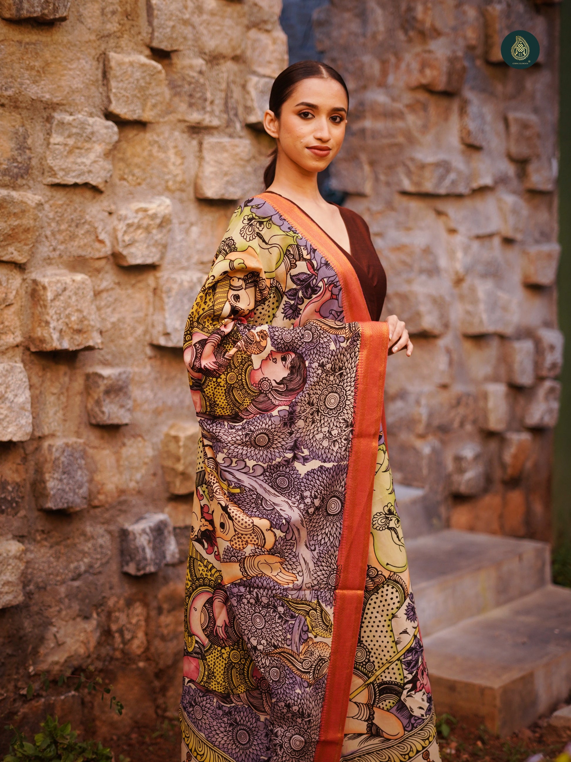 Stitched 3Pc Suit Set - Kalamkari & Red Brownie