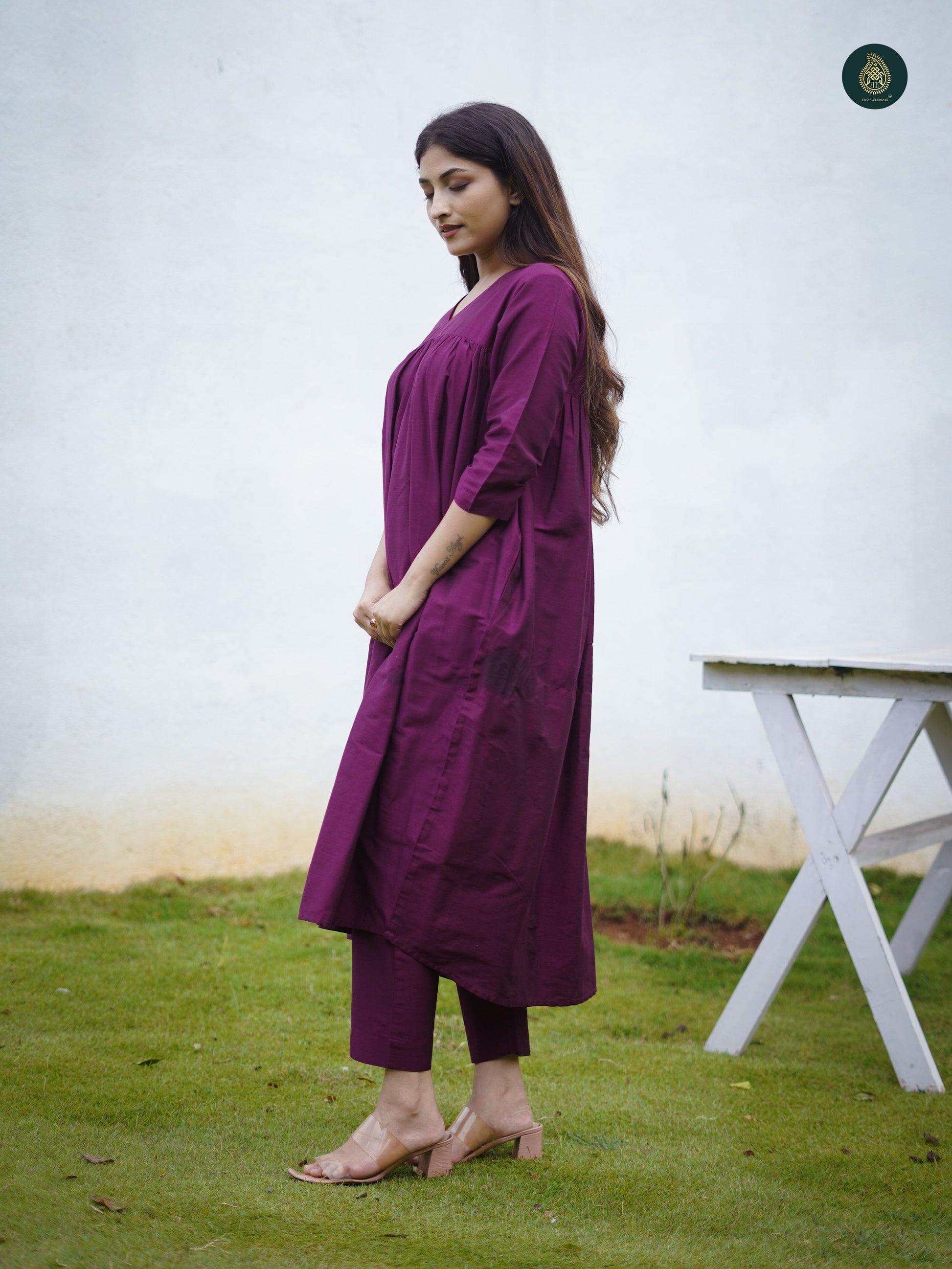 Stitched 2Pc Cotton Silk Suit Set - Mauve