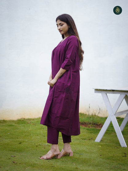 Stitched 2Pc Cotton Silk Suit Set - Mauve