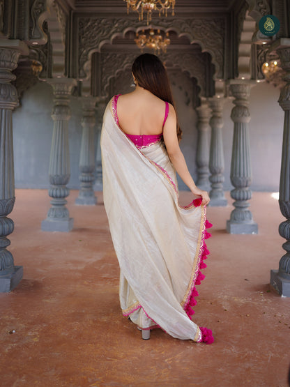Sea Pearl Mul Mul Cotton Tissue Saree