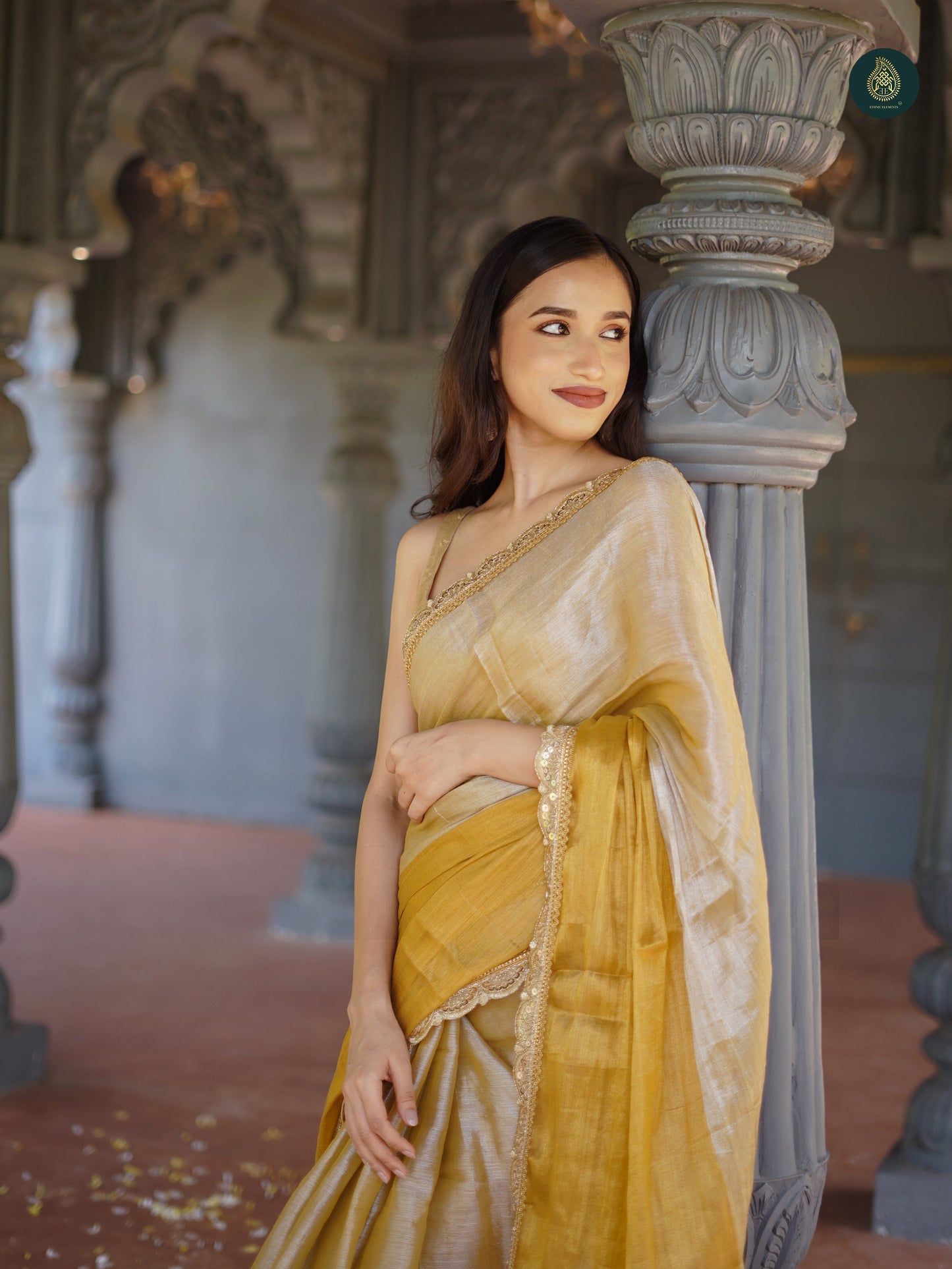Marblehead Gold Mul Cotton Tissue Saree