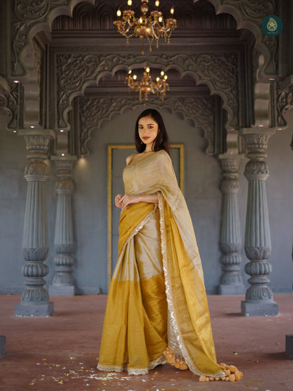 Marblehead Gold Mul Cotton Tissue Saree