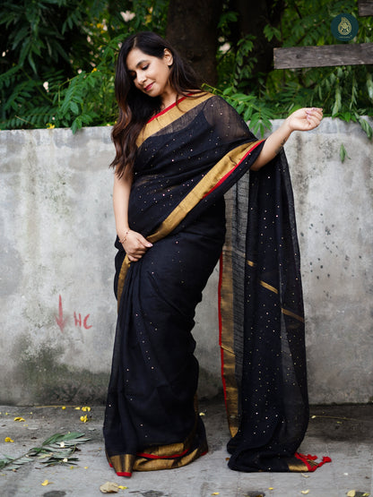 Premium Woven Linen Saree - Kaala Kesar