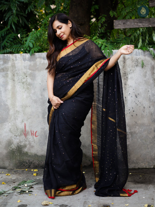 Premium Woven Linen Saree - Kaala Kesar