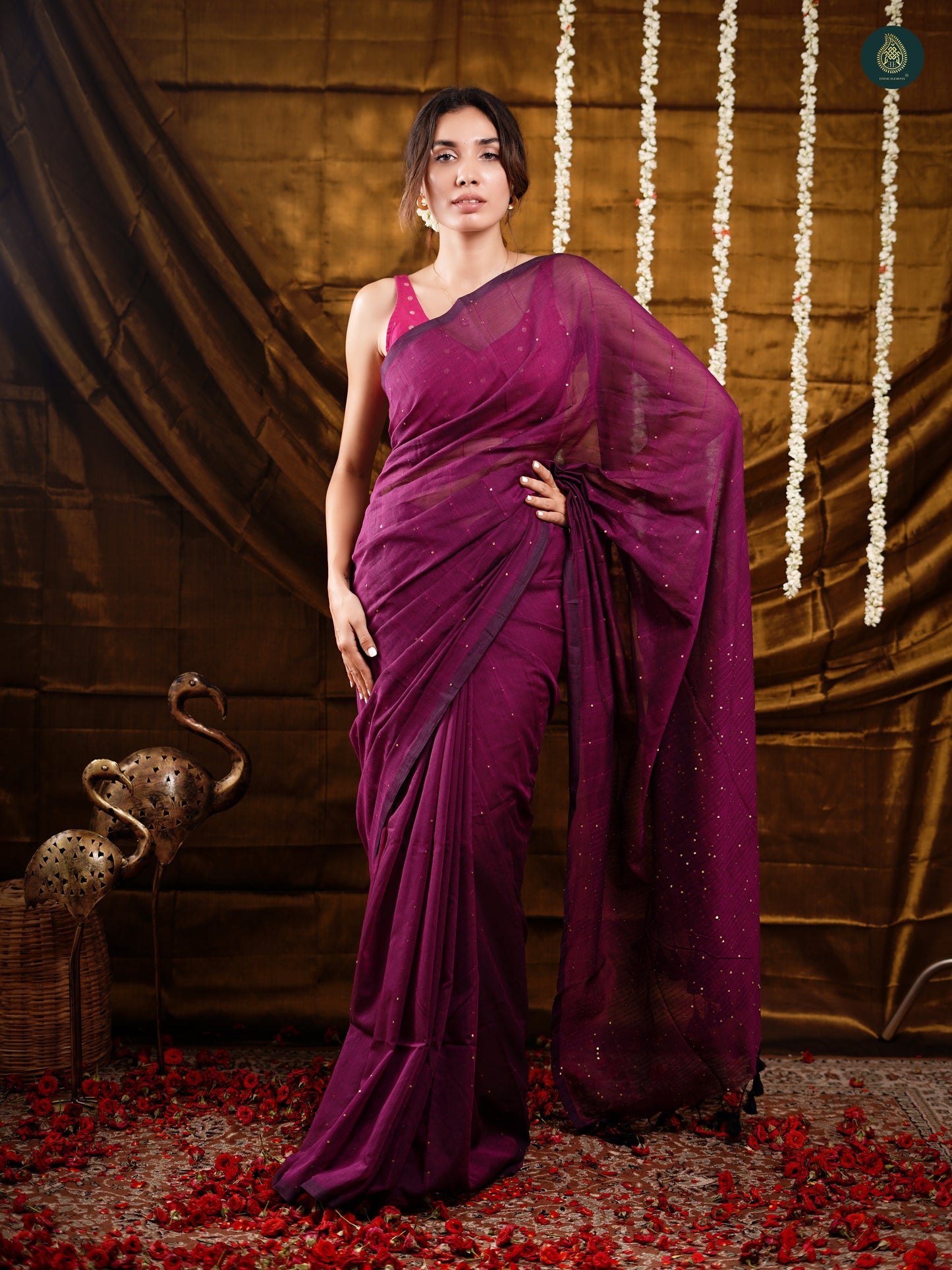 Orchid Purple Sequence Mul Cotton Saree