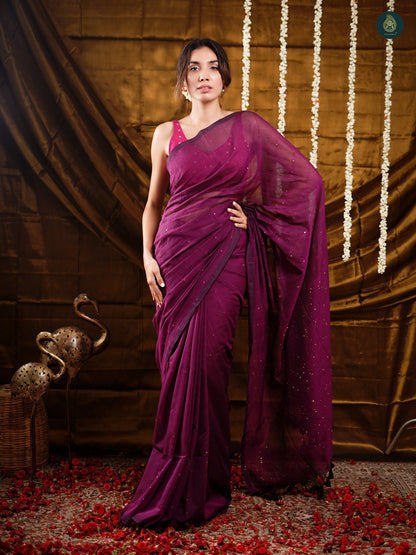 Orchid Purple Sequence Mul Cotton Saree