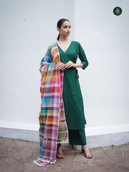 Stitched 3Pc Suit Set - Forest Green & Bhujodi