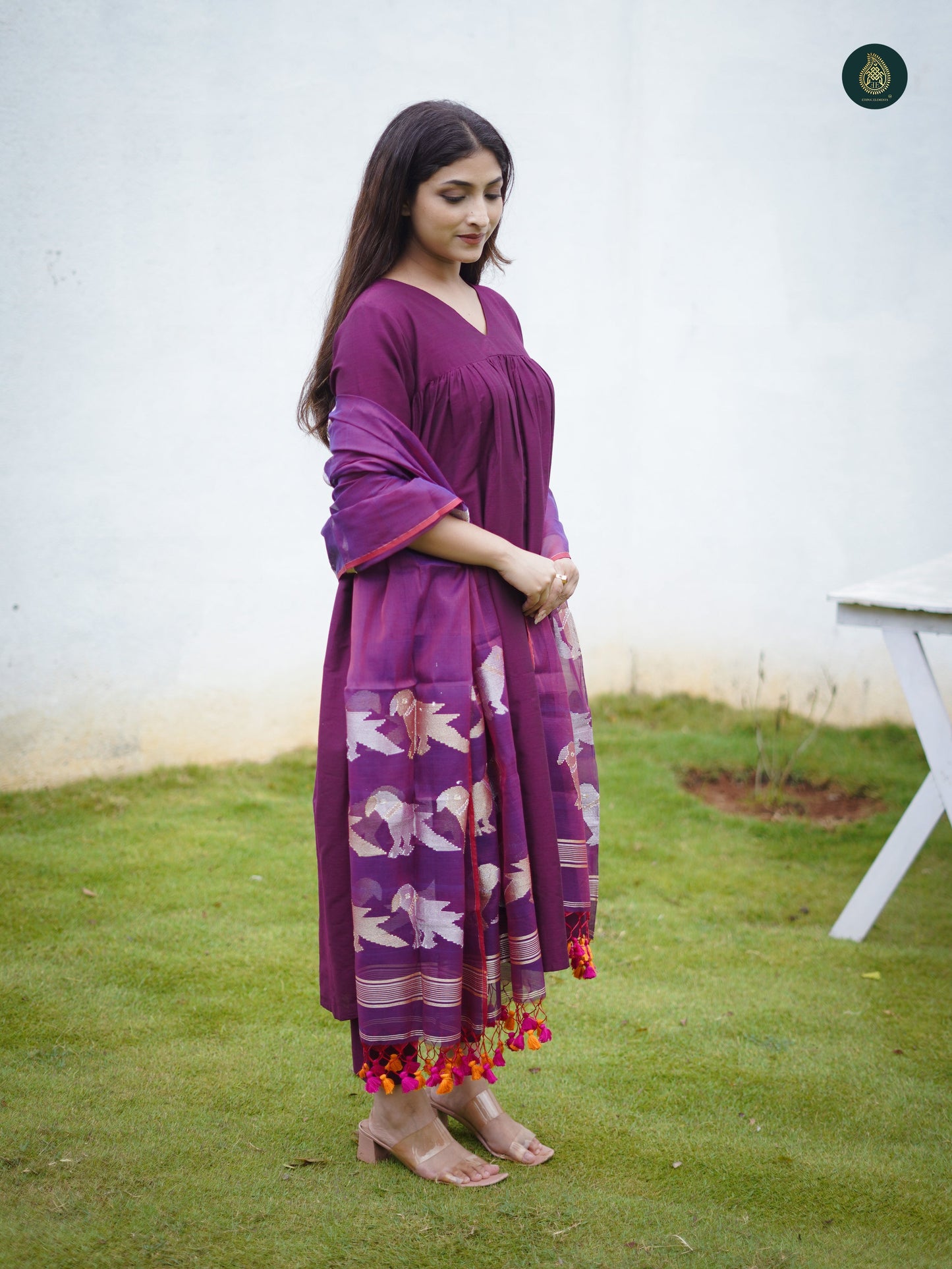 Stitched 3Pc Suit Set - Mauve & Jamdani