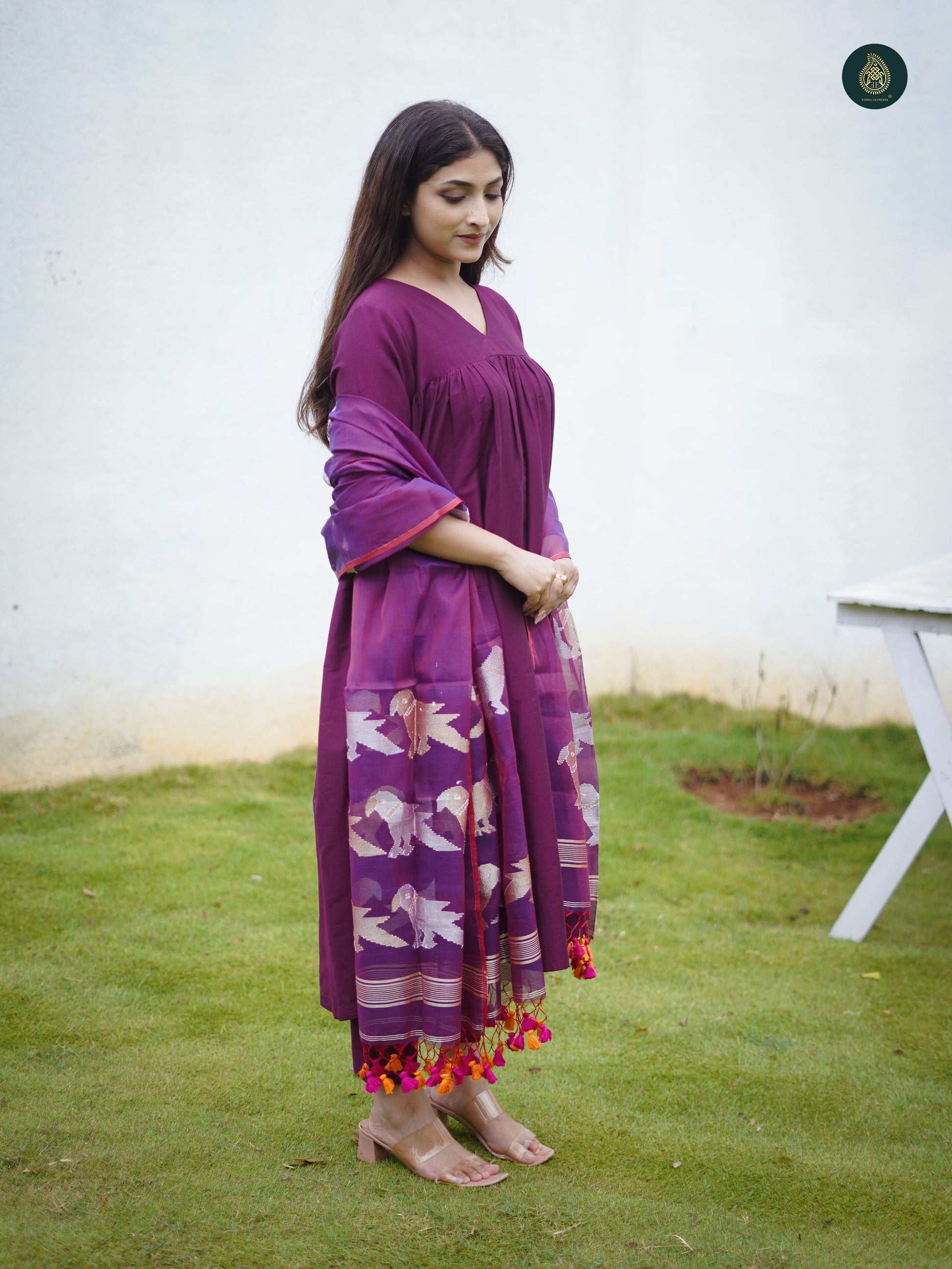 Stitched 3Pc Suit Set - Mauve & Jamdani