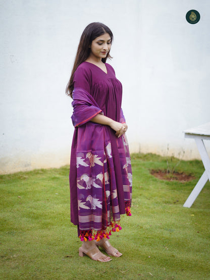 Stitched 3Pc Suit Set - Mauve & Jamdani