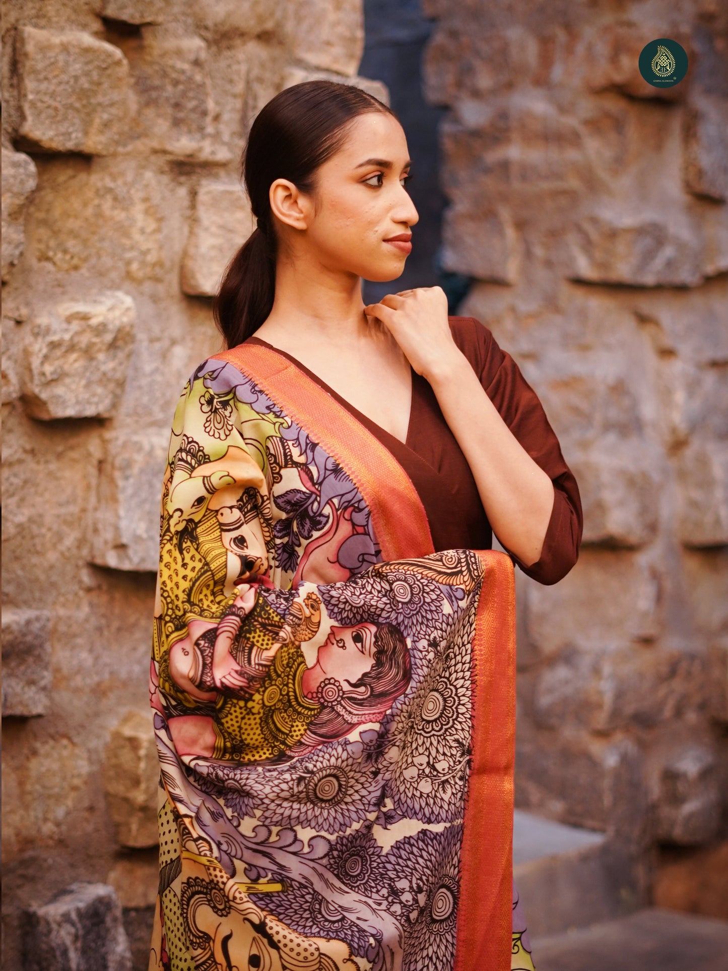 Stitched 3Pc Suit Set - Kalamkari & Red Brownie