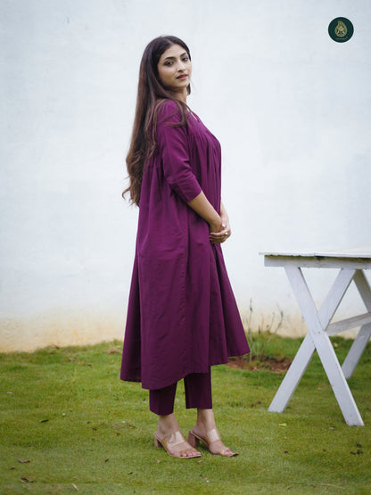Stitched 2Pc Cotton Silk Suit Set - Mauve