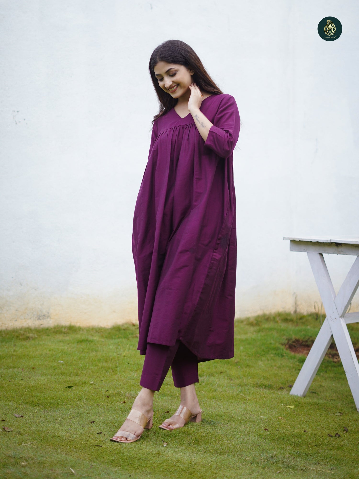 Stitched 2Pc Cotton Silk Suit Set - Mauve