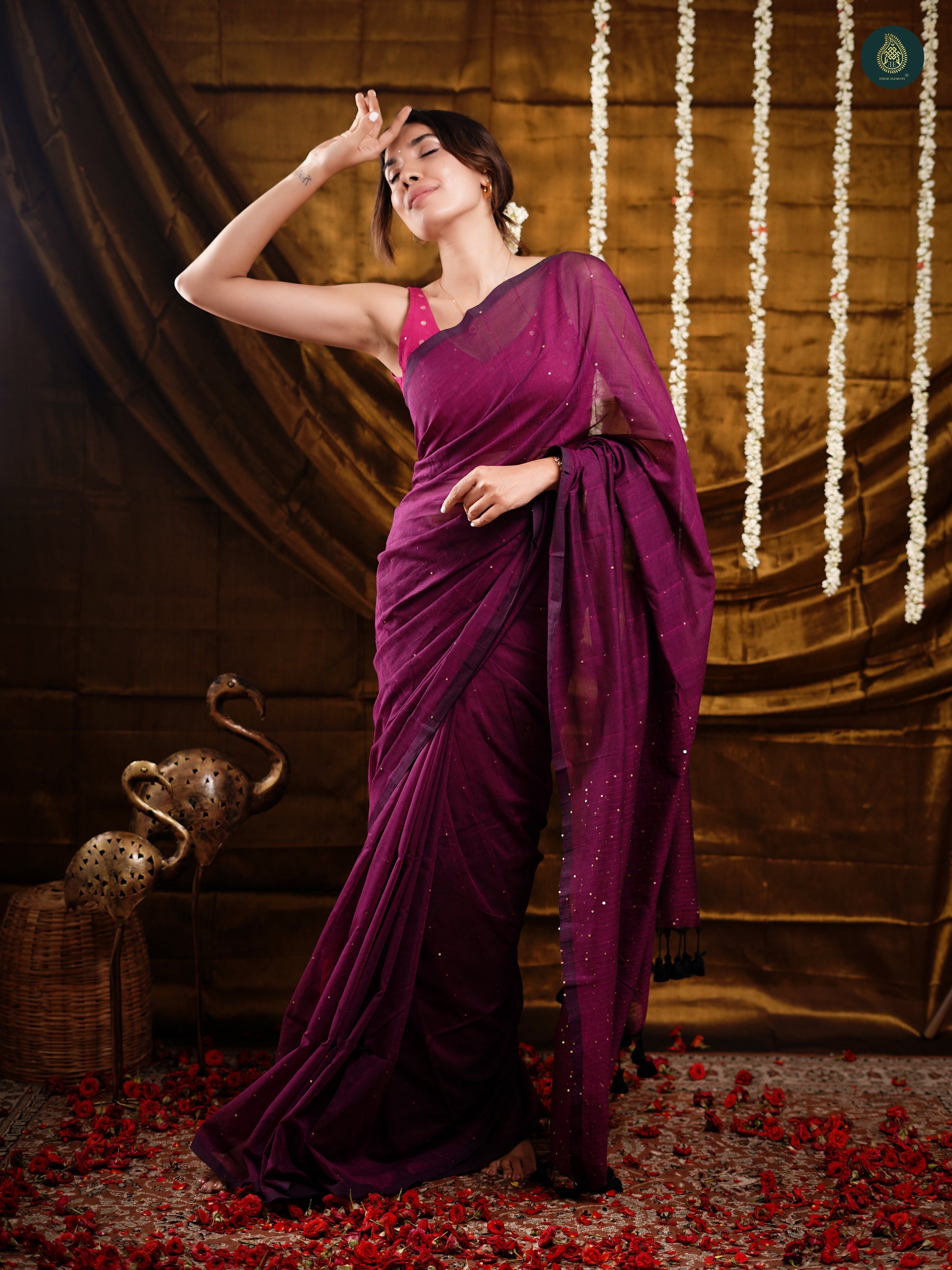 Orchid Purple Sequence Mul Cotton Saree