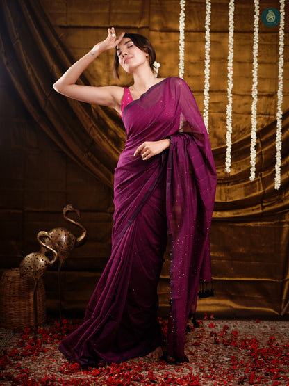 Orchid Purple Sequence Mul Cotton Saree