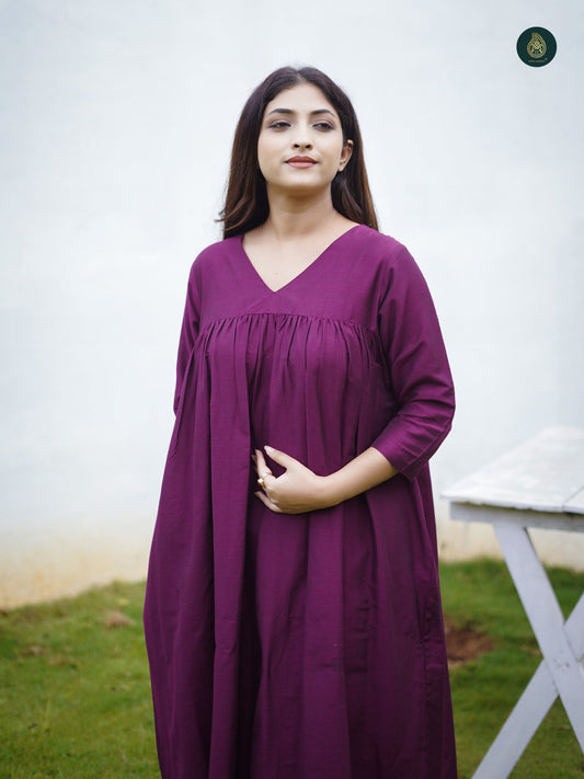 Stitched 2Pc Cotton Silk Suit Set - Mauve