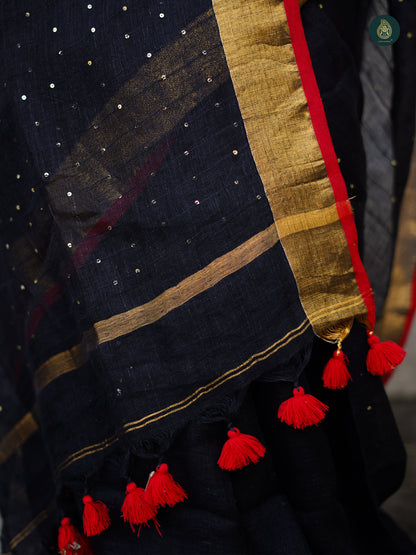 Premium Woven Linen Saree - Kaala Kesar