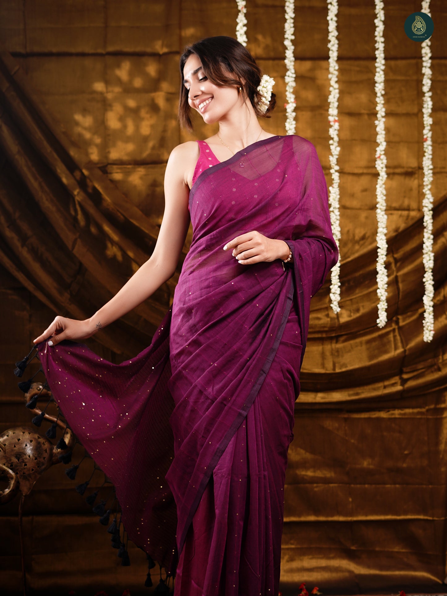 Orchid Purple Sequence Mul Cotton Saree