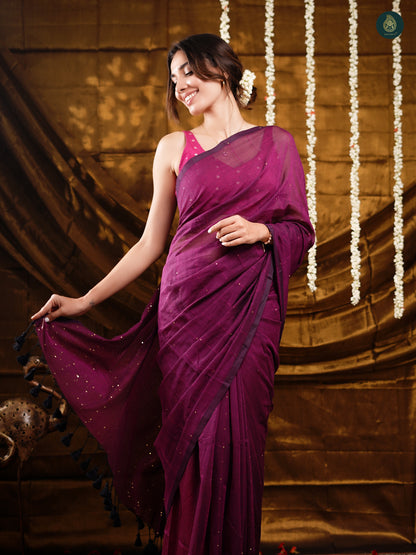 Orchid Purple Sequence Mul Cotton Saree