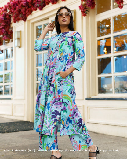 Stitched 2Pc Cotton A-Line Suit Set - Vivid Paisley