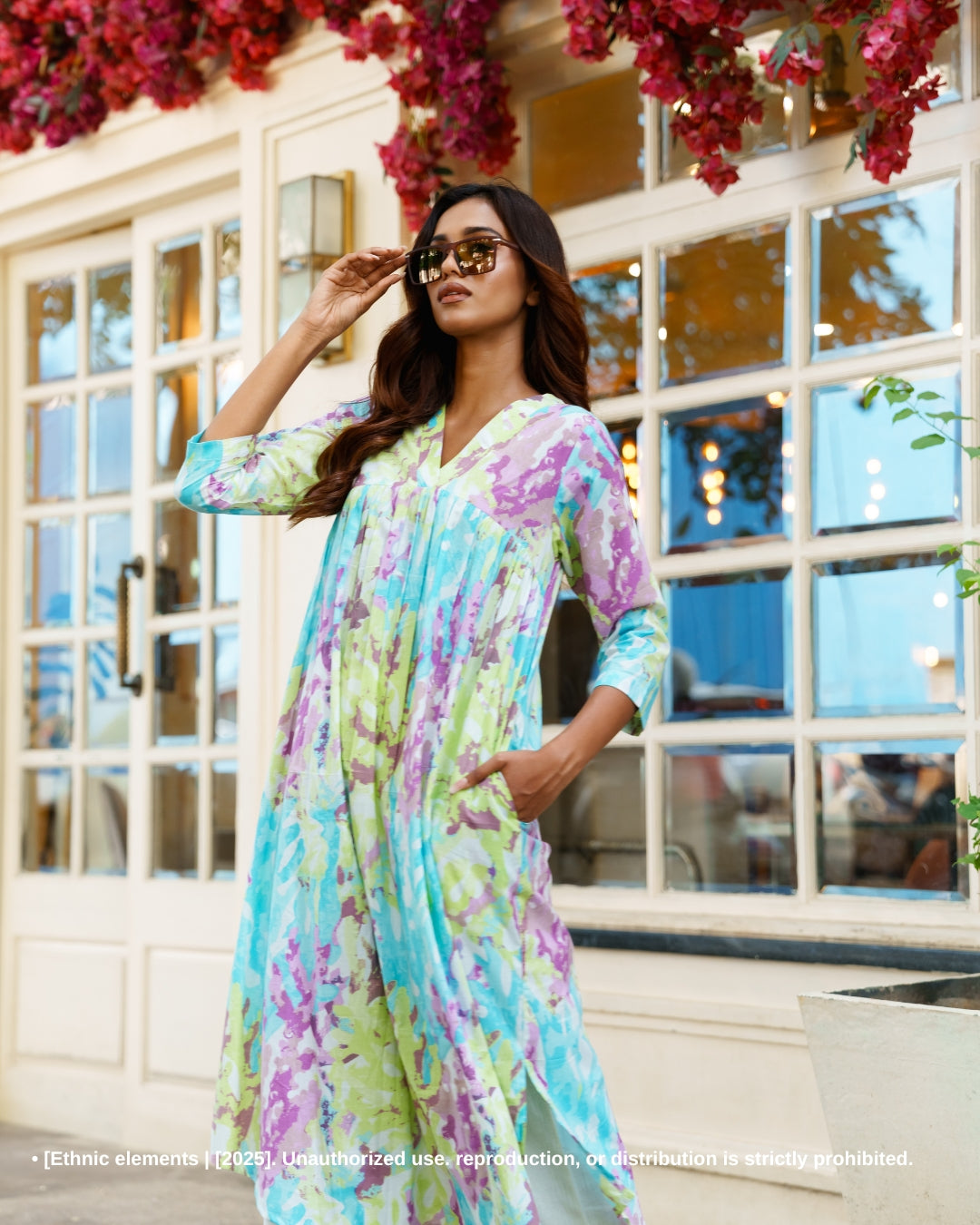 Stitched 2Pc Cotton Suit Set - Aquarelle