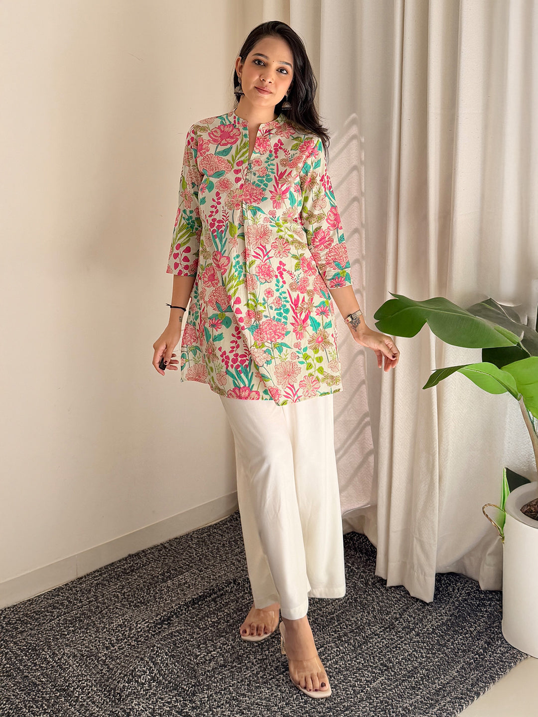 Multicolour Cotton Floral A-Line Tunic