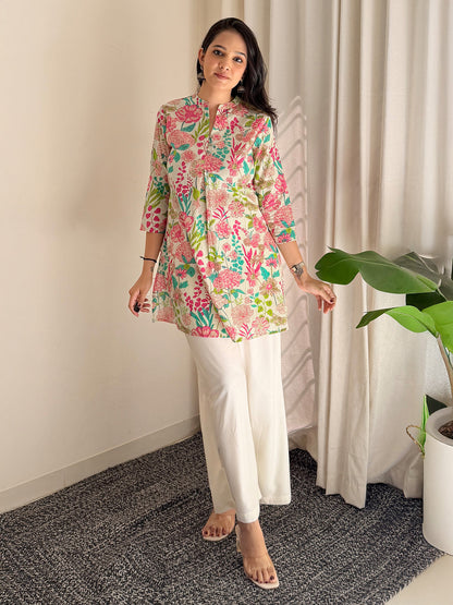 Multicolour Cotton Floral A-Line Tunic