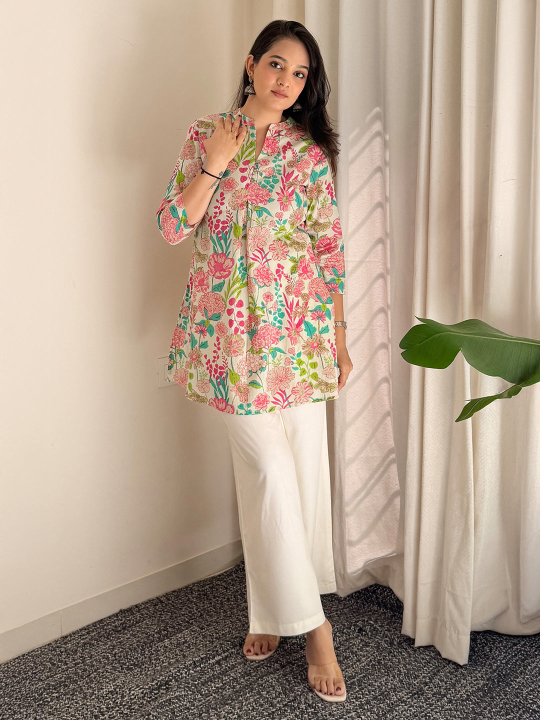 Multicolour Cotton Floral A-Line Tunic