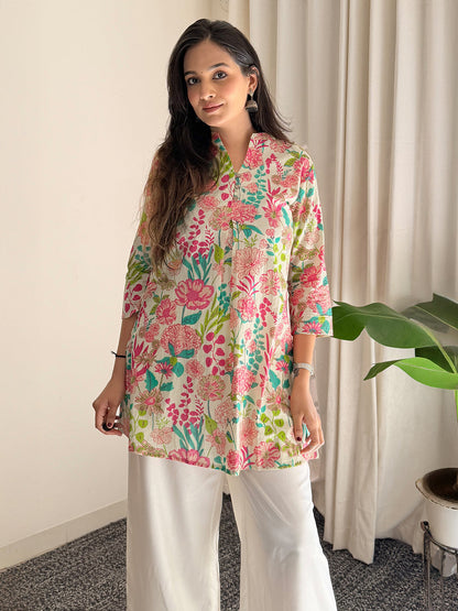 Multicolour Cotton Floral A-Line Tunic