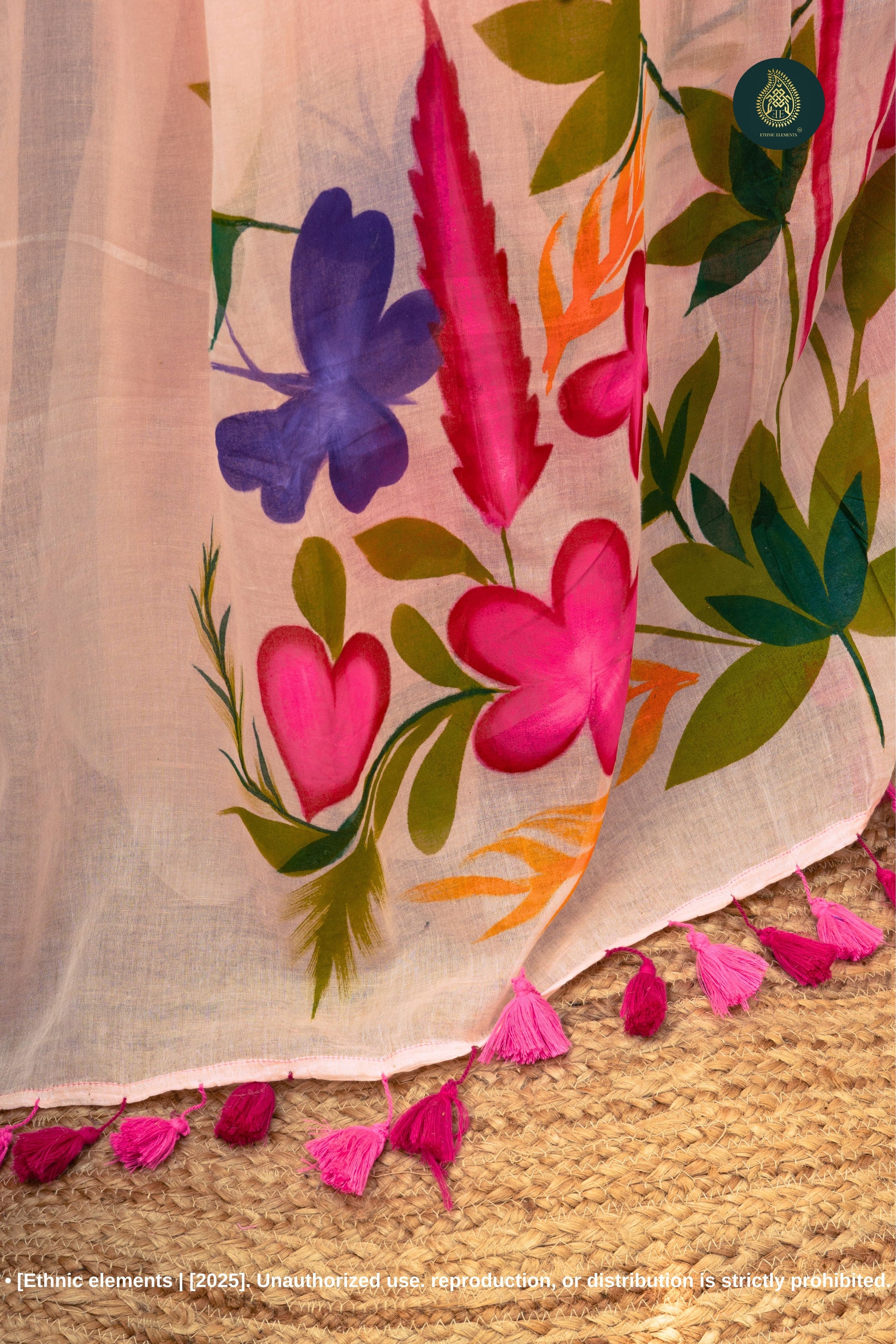 Chitramay - Hand Painted Mul Cotton Saree - Gulabi Rajhans