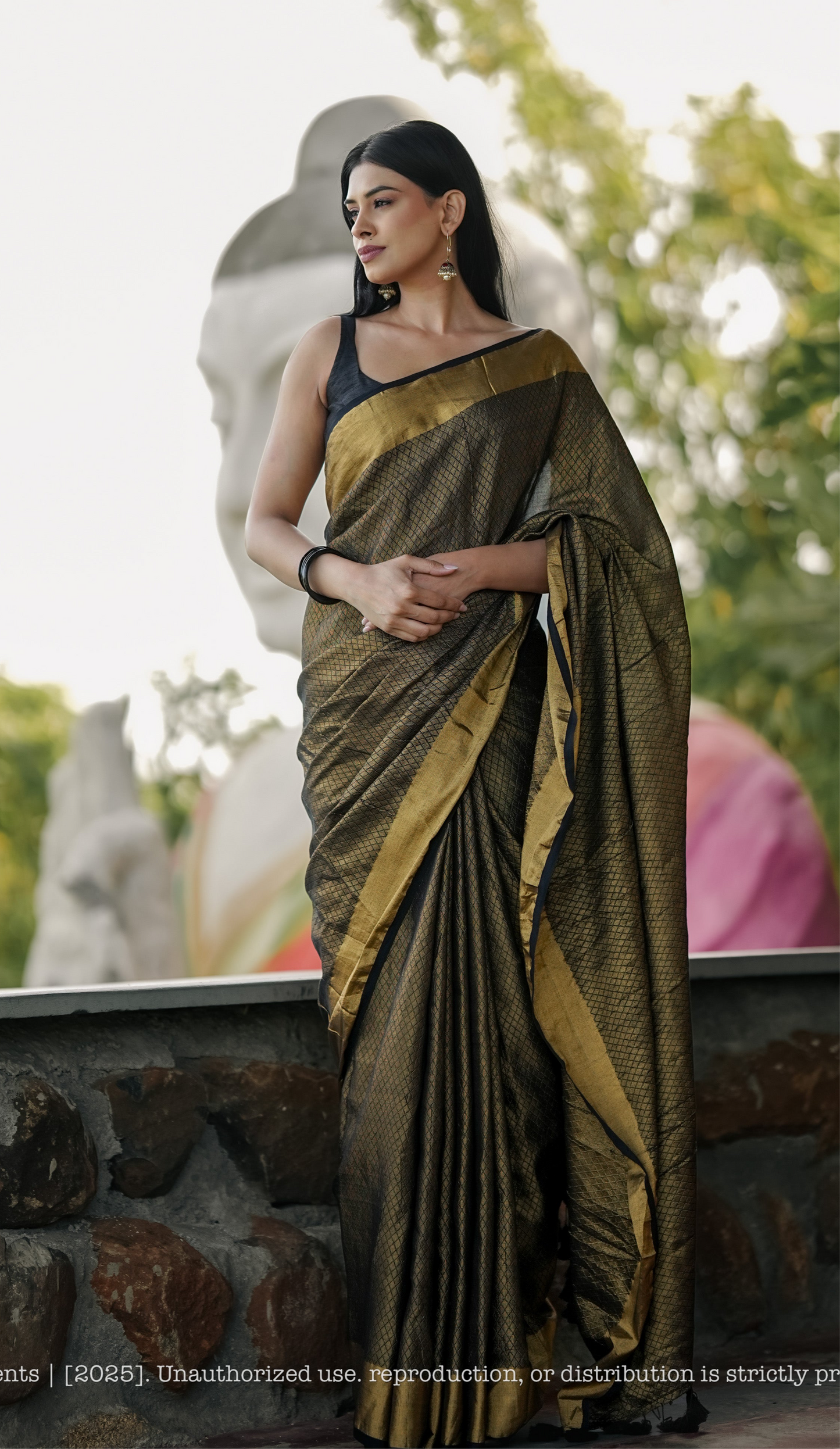 Mul Cotton Zari Jaal Saree Noor Onyx