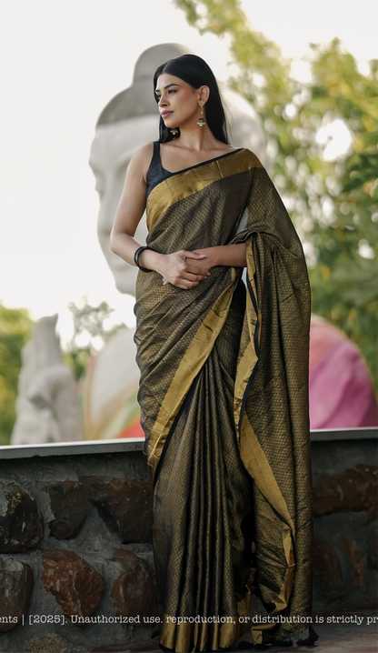 Mul Cotton Zari Jaal Saree Noor Onyx