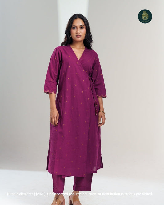Stitched 2Pc Cotton Suit Set Wrap-Style : Royal Merlot