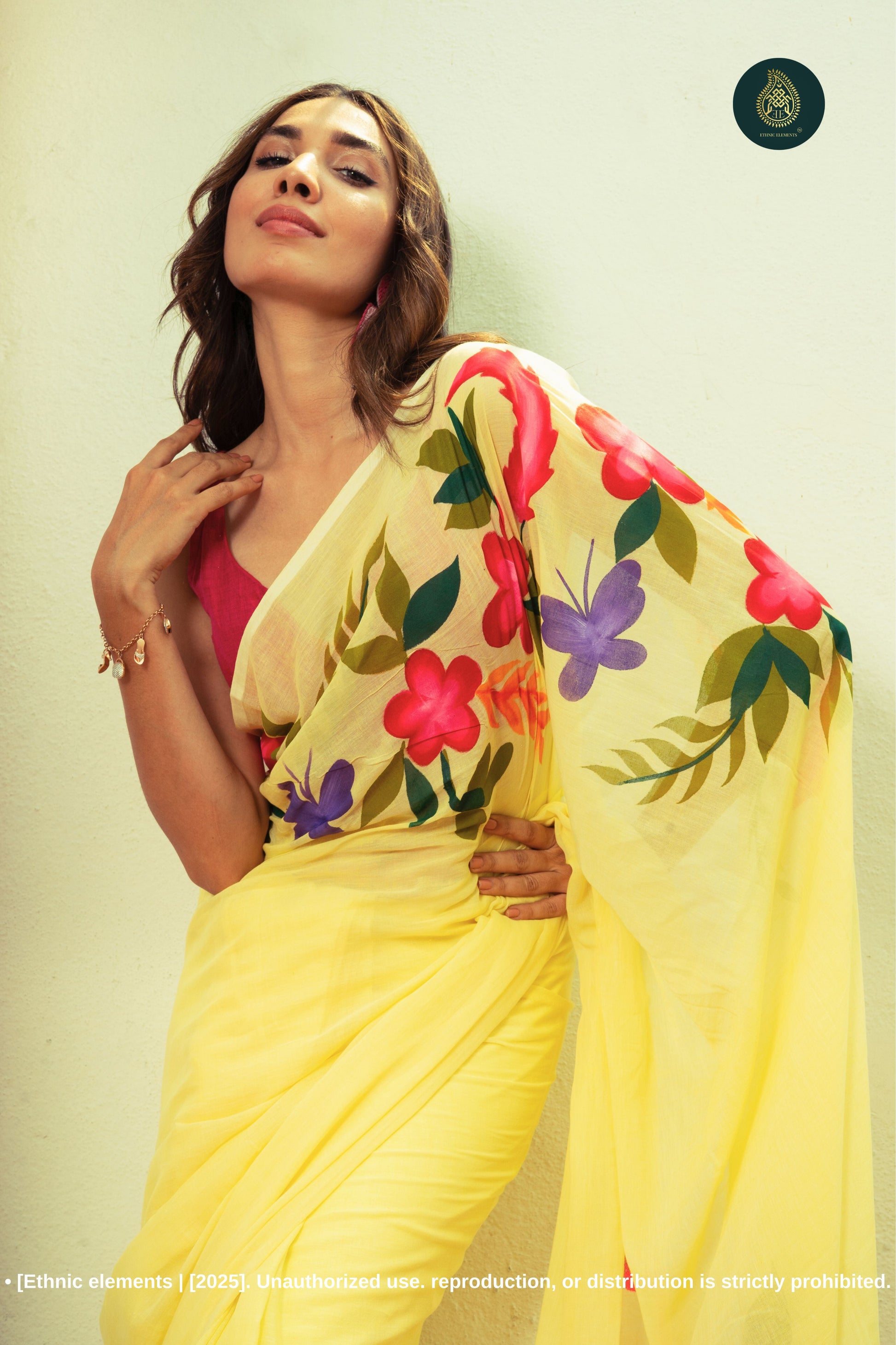 Chitramay - Hand Painted Mul Cotton Saree - Flamora
