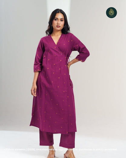 Stitched 2Pc Cotton Suit Set Wrap-Style : Royal Merlot