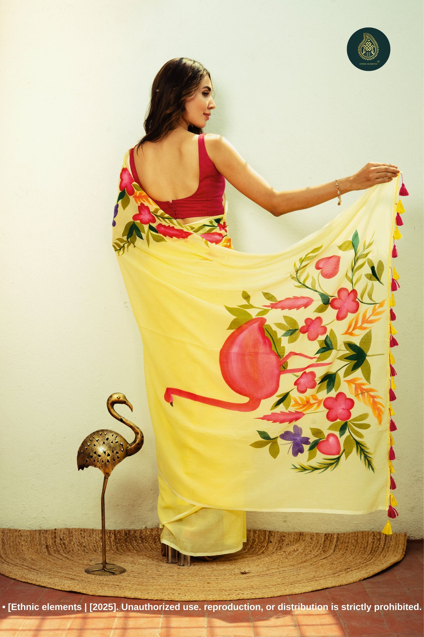 Chitramay - Hand Painted Mul Cotton Saree - Flamora