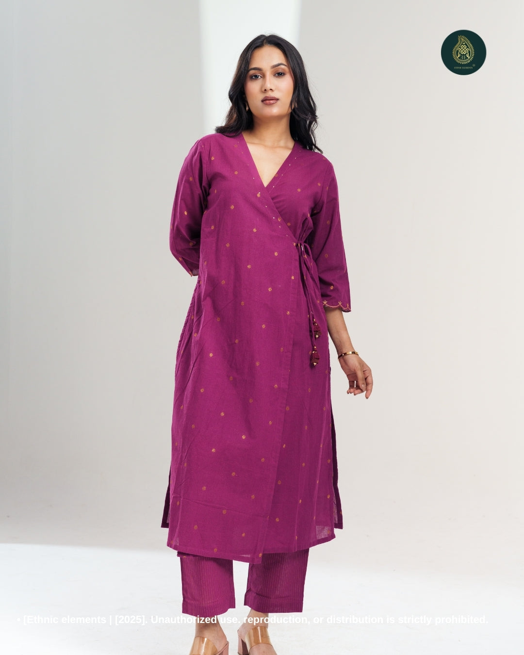 Stitched 2Pc Cotton Suit Set Wrap-Style : Royal Merlot