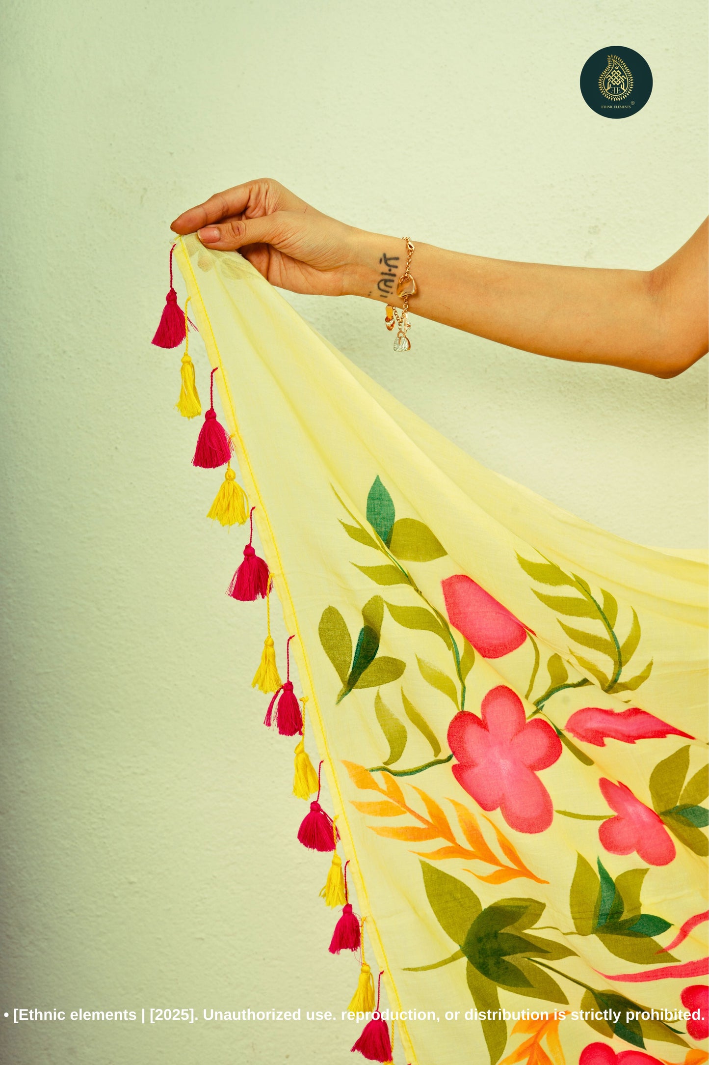 Chitramay - Hand Painted Mul Cotton Saree - Flamora