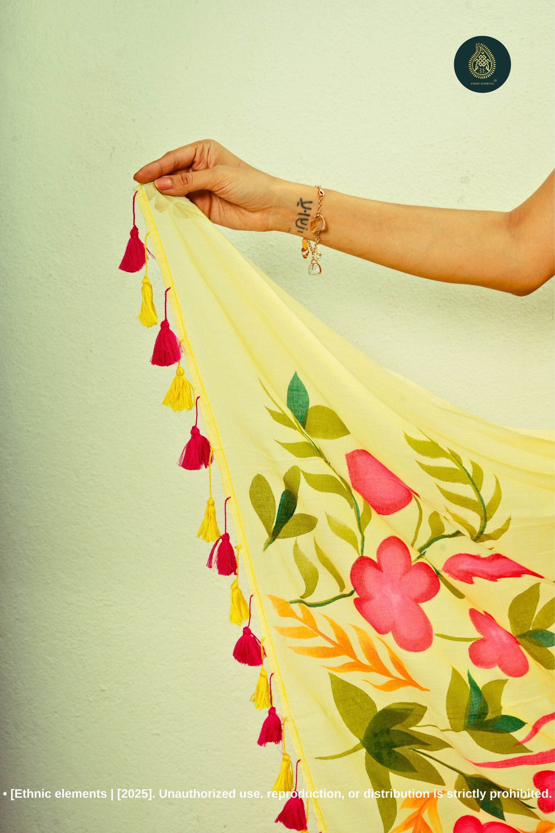 Chitramay - Hand Painted Mul Cotton Saree - Flamora