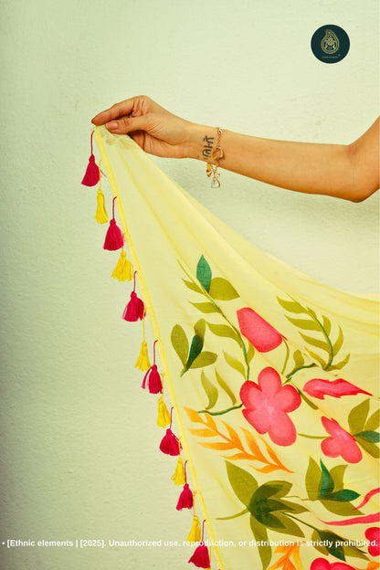 Chitramay - Hand Painted Mul Cotton Saree - Flamora