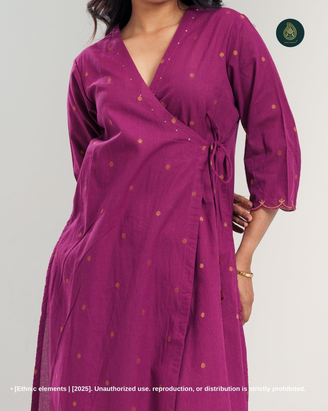 Stitched 2Pc Cotton Suit Set Wrap-Style : Royal Merlot