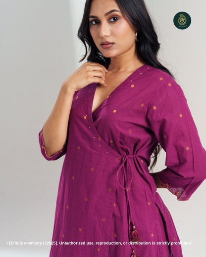 Stitched 2Pc Cotton Suit Set Wrap-Style : Royal Merlot