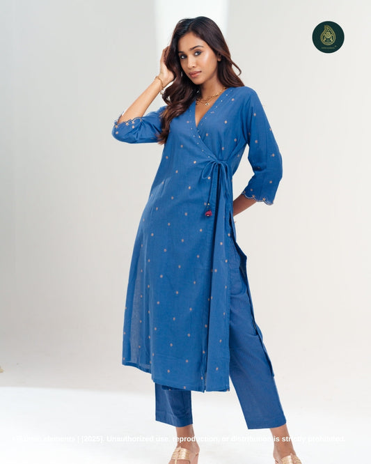 Stitched 2Pc Cotton Suit Set - Obscura Blue : Wrap-Style