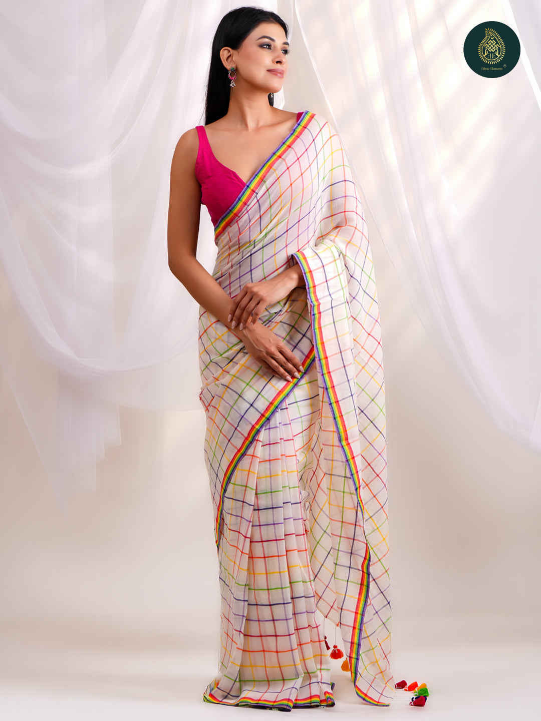 Rainbow Checks – Mul Cotton Saree