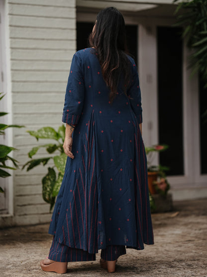 Navy Stitched 2Pc Cotton Suit Set