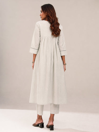 Stitched 2Pc Cotton Suit Set - Chalk Whisper