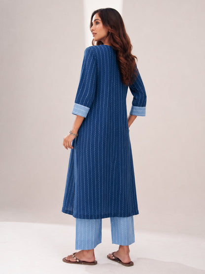 Stitched 2Pc Cotton Suit Set - Indigo Breeze