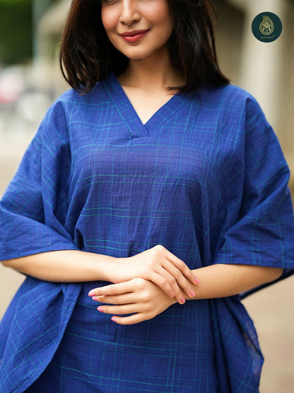 Royal Blue Handloom Cotton kaftan Top & Striped  farsi salwar For Women