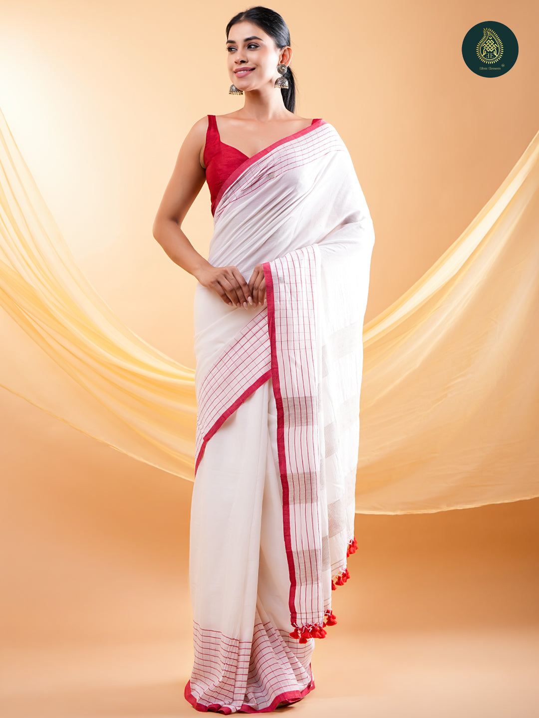 Elegant Red & White Colour Mul Cotton Saree with Striped